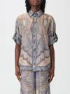 Zimmermann Silk Short Sleeve Shirt With Asymmetrical Hem And Rolled Sleeves In Multi