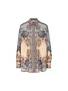 Zimmermann Womens Blue Cream Indienne Ascension Manstyle Graphic-pattern Silk Shirt
