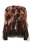 Zimmermann Womens Black Floral Illuminate Flutter Floral-print Sheer Blouse