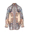 Zimmermann Womens Blue Cream Indienne Ascension Manstyle Graphic-pattern Silk Shirt