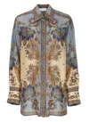 Zimmermann Womens Blue Cream Indienne Ascension Manstyle Graphic-pattern Silk Shirt