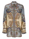 Zimmermann Womens Blue Cream Indienne Ascension Manstyle Graphic-pattern Silk Shirt In Multi