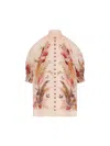 Zimmermann Ascension Embellished Shirred Floral-print Ramie Blouse In Multi