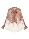 Zimmermann Rhiannon Multicolor Blouse With Tie Closure On The Front And Paisley Print In Ramie Woman In Pink