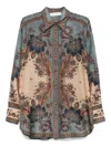 Zimmermann Womens Blue Cream Indienne Ascension Manstyle Graphic-pattern Silk Shirt