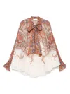 Zimmermann Rhiannon Multicolor Blouse With Tie Closure On The Front And Paisley Print In Ramie Woman In Pink