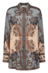 Zimmermann Womens Blue Cream Indienne Ascension Manstyle Graphic-pattern Silk Shirt In Blue