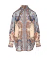 Zimmermann Womens Blue Cream Indienne Ascension Manstyle Graphic-pattern Silk Shirt In Blue