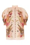 Zimmermann Cream And Pink Linen Top In Multi