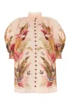Zimmermann Cream And Pink Linen Top In Multi