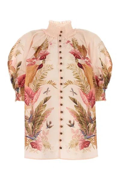 Zimmermann Cream And Pink Linen Top In Multi