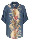 Zimmermann Womens Dark Blue Palm Floral Ascension Relaxed-fit Silk Shirt Xs In Blue