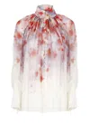 Zimmermann Crush Pleated Floral-print Crepon Blouse In Beige