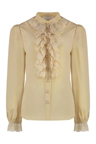 Zimmermann Illustration Silk Blouse In Beige