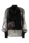 Zimmermann Hypnotic Floral Silk Organza Blouse In Black