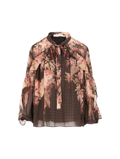 Zimmermann Womens Black Floral Illuminate Flutter Floral-print Sheer Blouse In Multi