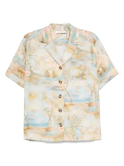 ZIMMERMANN ZIMMERMANN BEIGE AND LIGHT BLUE PATTERN SHIRT