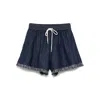 Zimmermann Rhiannon Drawstring Waist Fringe Hem Denim Shorts In Blue