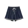 Zimmermann Rhiannon Drawstring Waist Fringe Hem Denim Shorts In Blue