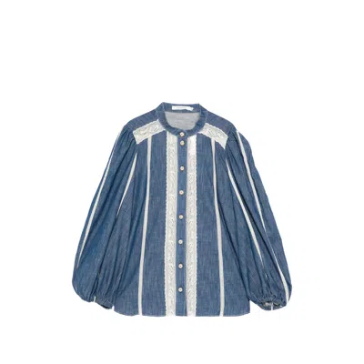 Zimmermann Awaken Lace Panelled Shirt In Blue