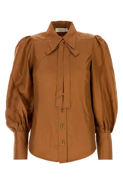 Zimmermann Illustration Blouson Shirt In Brown