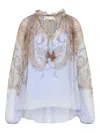 Zimmermann Flowy Gradient Blouse With Ruffled Neckline In Purple
