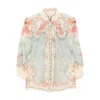 Zimmermann Womens Wallpaper Floral Mint Daylight Balloon-sleeves Woven Blouse Xs In Multi