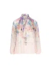 Zimmermann Multicolour Floral Top With High Neckline And Tie Detail In Multi Hydrangea