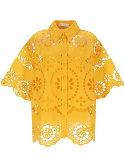 Zimmermann Broderie Anglaise Linen Shirt In Marigold
