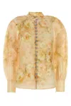 Zimmermann Crush Floral-print Linen-blend Blouse In Yellow