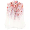 Zimmermann Crush Pleated Floral-print Crepon Blouse In Purple/red