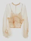 Zimmermann 'illuminate' Beige Crewneck Top With Elastic Hems And Semi Sheer Design In White