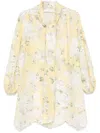 Zimmermann Delicate Floral Playsuit With Removable Belt And Ruffled Edges In Multicolour