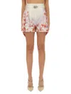 Zimmermann Multicolor Silk-cotton Blend Bermudas With Decorative Brooch In Multi