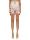 Zimmermann Crush Belted Floral-print Silk And Cotton-blend Twill Shorts In Multicolour