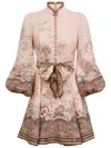 Zimmermann Womens Pink Paisley Alchemy Belted Floral-print Linen Mini Dress Xxs In Brown