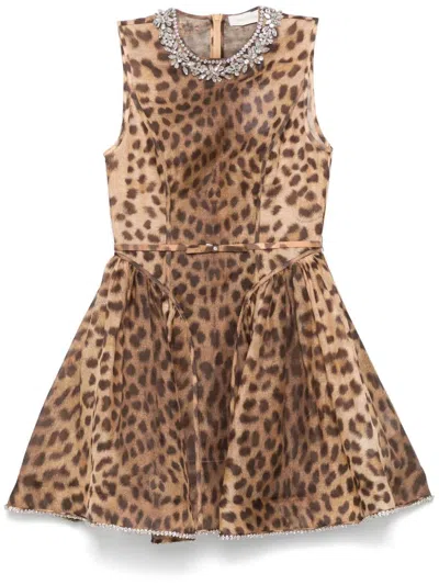 Zimmermann Short Dress With Lace Inserts In Brown