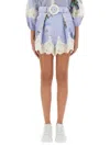 Zimmermann Womens Light Blue Floral Everley Tuck Floral-pattern Linen Shorts In Multicolour