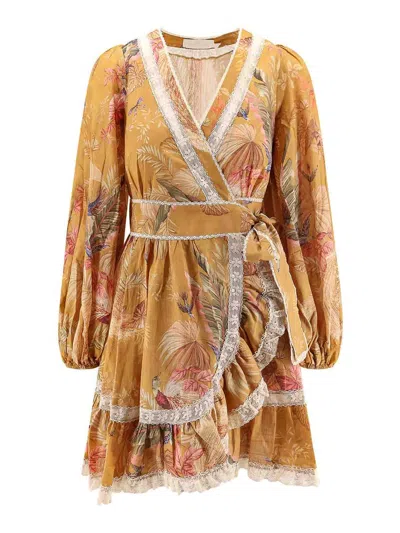 Zimmermann Short Frill Dress In Cotton With Floral Print