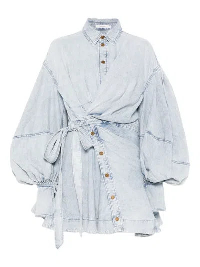 Zimmermann Short Light Blue Cotton Dress
