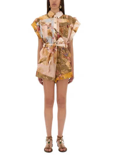 Zimmermann Short Overalls With Ascension Lapels In Multi