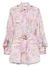 Zimmermann Short Printed Jacket Dress With Belted Waist In Multi