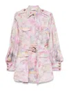 Zimmermann Short Printed Jacket Dress With Belted Waist In Multi