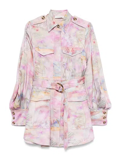 ZIMMERMANN SHORT PRINTED JACKET DRESS WITH BELTED WAIST