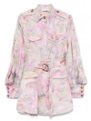 Zimmermann Short Printed Jacket Dress With Belted Waist In Multi
