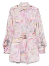 Zimmermann Short Printed Jacket Dress With Belted Waist In Multi