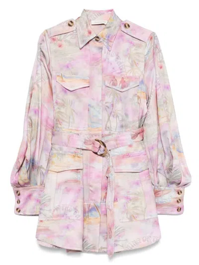 ZIMMERMANN SHORT PRINTED JACKET DRESS WITH BELTED WAIST