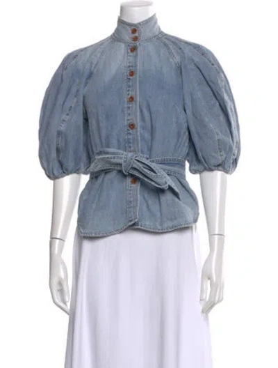 Pre-owned Zimmermann Short Sleeve Blouse In Blue