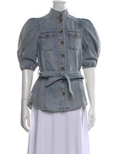 Pre-owned Zimmermann Short Sleeve Blouse In Blue