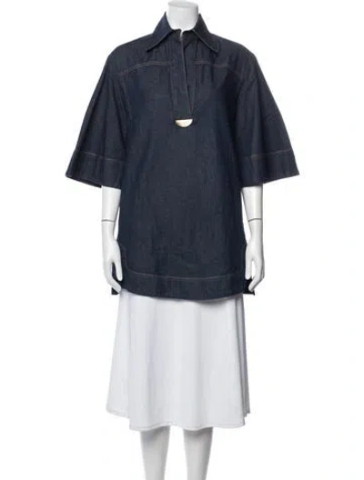 Pre-owned Zimmermann Short Sleeve Blouse In Blue